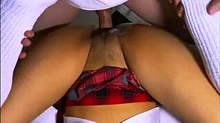 The shy latina teen 18+ student arched in pleasure as her friend bit her nipple feeling electricity leading to orgasm