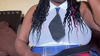 Naughty ebony mistress dominates slut submission!