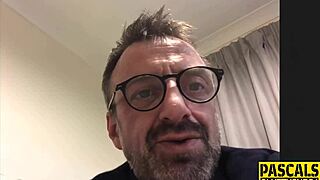 busty whore deepthroats a dick, gagging while fingering herself