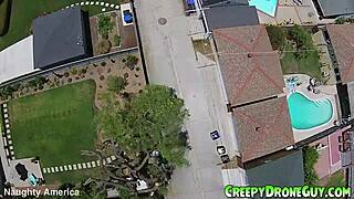 Lesbians Filmed By Drone In Pool Outdoors