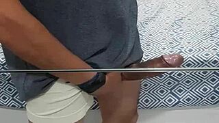 soldier jerking his big cock and shooting cum in the mirror 😈