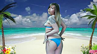 Güzel esmer kadın plajda gangster şarkısına soyunuyor