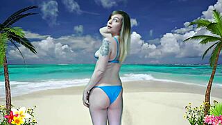 A beautiful brunette strips on the beach to a thug song