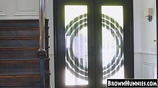 Petite ebony teen slammed in the kitchen