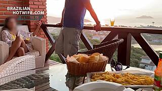 Welcoming the bachelor in a micro bikini, adding another cuckold horn