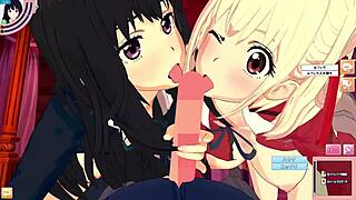 Male POV 3P sex with Chisato and Takina in 3DCG hentai