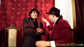 Blonde and brunette babes in a wild threesome inside the taxi. 😈