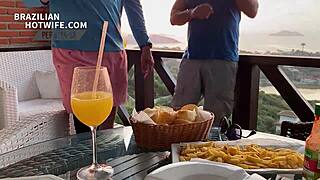 Welcoming the bachelor in a micro bikini, adding another cuckold horn