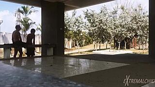 Hey, those twinks are fucking near the football field with friends playing