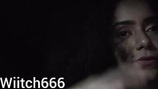 Brunette novinha shows off tits and ass outdoors.