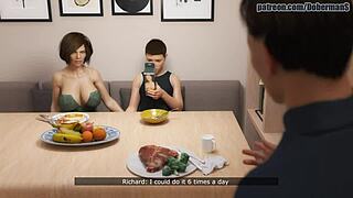 Hot milf in comic style drains her stepson's balls with deepthroat and creampie.