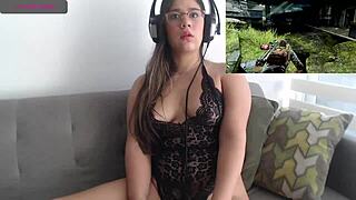 Cute Latina Girl Enjoys Playing PlayStation Game