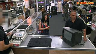 Latina babe gets blowjob and hardcore screwing at pawnshop with hidden cam