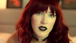Hey, this goth redhead rides a cock cowgirl style and gets cum on her tits!