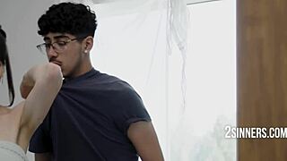 Pretty Brunette MILF Seduces Step Son with Big Tits