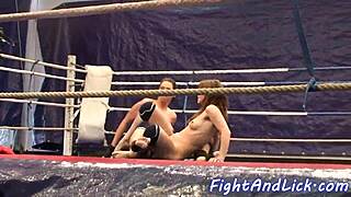 Lesbian Babe Wrestling In A Boxing Ring