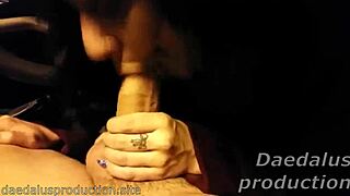 pov blowjob in a car with goth teen prostitute outdoors.