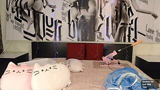 Purple-haired teen 18+ masturbates with fuck machine on webcam