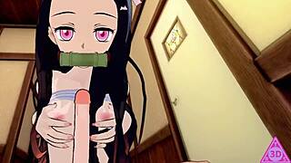 In Koikatsu, Tanjiro and Nezuko from Demon Slayer have hentai sex with blowjob and cumshot.