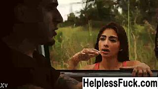 Beautiful teen hitchhiker seeks ride on lonely road