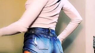 ebony girl dances in short shorts