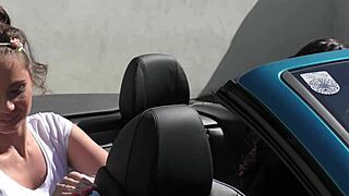 skinny sexy cheerleader in transparent dress, no panties, poses outdoors with leon, lola, denisa, and leon lambert