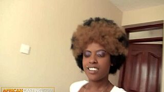 ebony hot skinny model with an afro bent over gets balls deep interracial doggy pounding