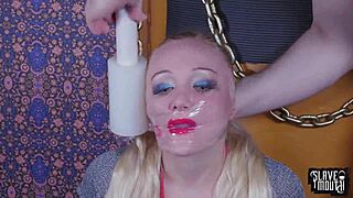 I dominate my blonde teen sub in deep throating and cum in mouth fetish