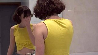 Skinny Shaved Lesbian Fingering Over a Cock!