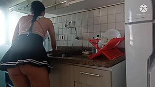 Latina pornstar washing dishes suggestively