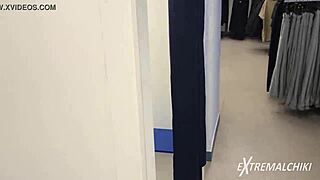 hot sporty twink gets handjob in public fitting room