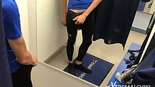 hot sporty twink gets handjob in public fitting room