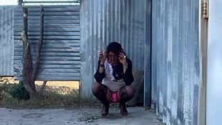 staci in heels and fishnets takes a piss outdoors