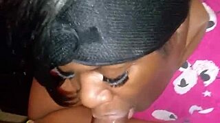 ebony amateur gives sloppy blowjob to big black cock before bedtime