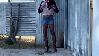 staci in heels and fishnets takes a piss outdoors