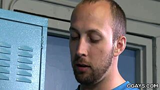 Two mature men share intimate moments in the locker room.