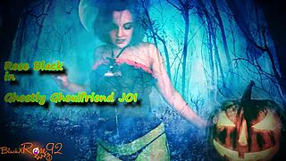 Ghostly ghoulfriend in halloween costume teases with dirty talk joi roleplay.