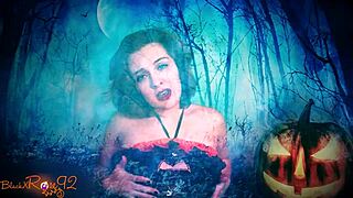 Ghostly ghoulfriend in halloween costume teases with dirty talk joi roleplay.