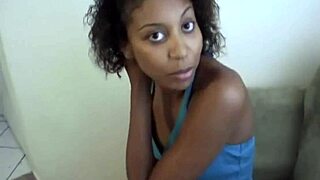 Petite ebony babe sucks dick on demand