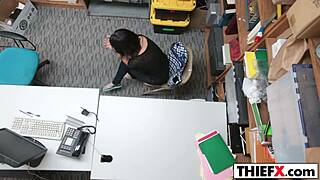 Penelope Reed, the teen thief, gets punished with blowjob in the office garage.