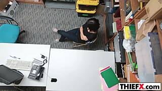 Penelope Reed, the teen thief, gets punished with blowjob in the office garage.