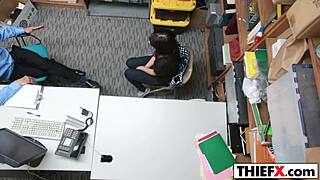 Penelope Reed, the teen thief, gets punished with blowjob in the office garage.