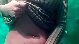 slutty minx fondles pussy while pissing in club toilet