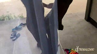 Twink sex on the public beach bungalow!