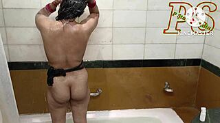 indian bhabhi showers in bathroom with bollywood songs