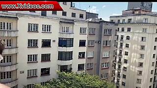 i cum hard on hotel balcony