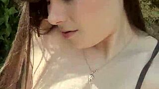 Feeling the thrill of sport time outdoors with a teen 18+ brunette with blue eyes and long hair