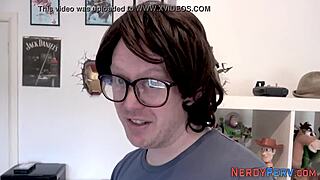 Geek Sprays Cum On Babe's Face!