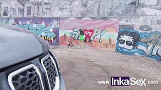 Latina with big ass pees on street after party, gets fucked by stranger