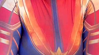 watch captain marvel ride that huge ebony dildo in costume?